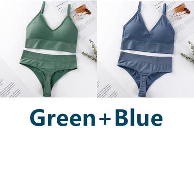 2 vnt. Liemenėlės kelnaičių rinkinys Sportinė liemenėlė Seksualios G-String besiūlės liemenėlės, moteriškos seksualios apatinio trikotažo rinkinys Fitness Crop Top apatiniai intymūs