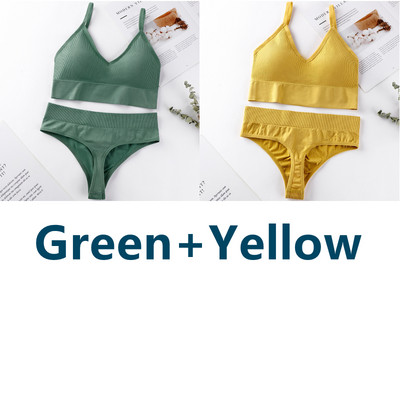 2 vnt. Liemenėlės kelnaičių rinkinys Sportinė liemenėlė Seksualios G-String besiūlės liemenėlės, moteriškos seksualios apatinio trikotažo rinkinys Fitness Crop Top apatiniai intymūs