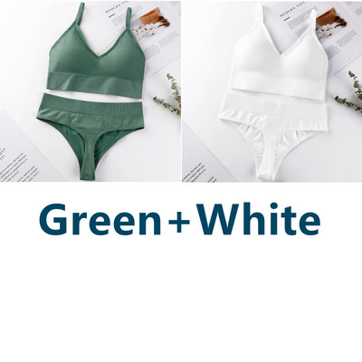 2 vnt. Liemenėlės kelnaičių rinkinys Sportinė liemenėlė Seksualios G-String besiūlės liemenėlės, moteriškos seksualios apatinio trikotažo rinkinys Fitness Crop Top apatiniai intymūs