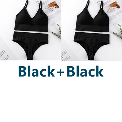 2 vnt. Liemenėlės kelnaičių rinkinys Sportinė liemenėlė Seksualios G-String besiūlės liemenėlės, moteriškos seksualios apatinio trikotažo rinkinys Fitness Crop Top apatiniai intymūs