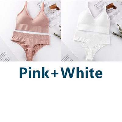 2 vnt. Liemenėlės kelnaičių rinkinys Sportinė liemenėlė Seksualios G-String besiūlės liemenėlės, moteriškos seksualios apatinio trikotažo rinkinys Fitness Crop Top apatiniai intymūs