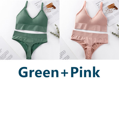 2 vnt. Liemenėlės kelnaičių rinkinys Sportinė liemenėlė Seksualios G-String besiūlės liemenėlės, moteriškos seksualios apatinio trikotažo rinkinys Fitness Crop Top apatiniai intymūs