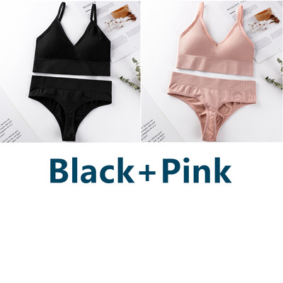 2 vnt. Liemenėlės kelnaičių rinkinys Sportinė liemenėlė Seksualios G-String besiūlės liemenėlės, moteriškos seksualios apatinio trikotažo rinkinys Fitness Crop Top apatiniai intymūs