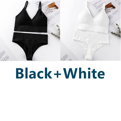 2 vnt. Liemenėlės kelnaičių rinkinys Sportinė liemenėlė Seksualios G-String besiūlės liemenėlės, moteriškos seksualios apatinio trikotažo rinkinys Fitness Crop Top apatiniai intymūs