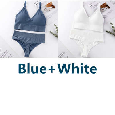 2 vnt. Liemenėlės kelnaičių rinkinys Sportinė liemenėlė Seksualios G-String besiūlės liemenėlės, moteriškos seksualios apatinio trikotažo rinkinys Fitness Crop Top apatiniai intymūs