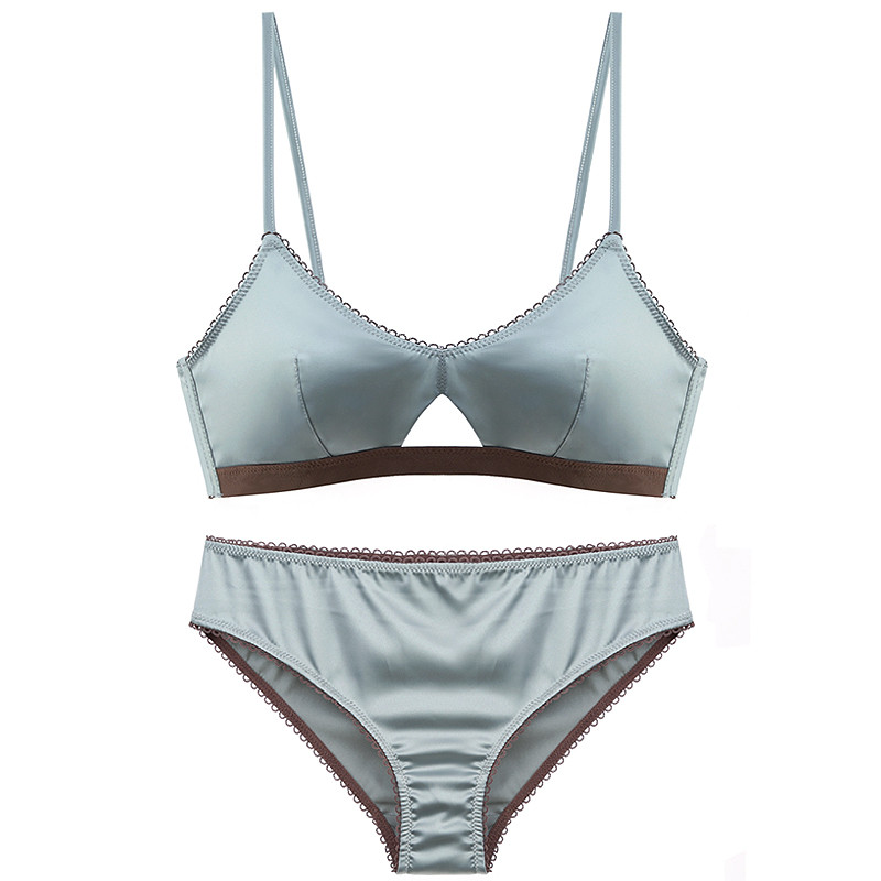 TERMEZY új női fehérnemű drótmentes szatén melltartó vékony 3/4 csésze melltartó és bugyi szett üreges fehérnemű női melltartó melltartó