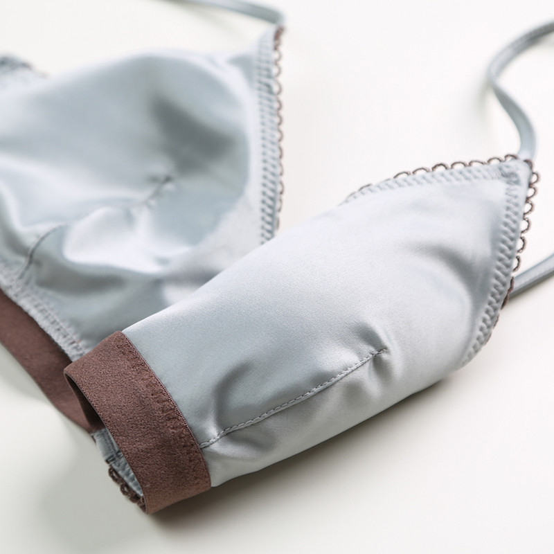 TERMEZY új női fehérnemű drótmentes szatén melltartó vékony 3/4 csésze melltartó és bugyi szett üreges fehérnemű női melltartó melltartó