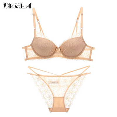 Super Gather Modno crno donje rublje Komplet ženskih grudnjaka Push Up grudnjak Pamuk Debeli duboki V Seksi grudnjaci Čipkani kompleti donjeg rublja Vez