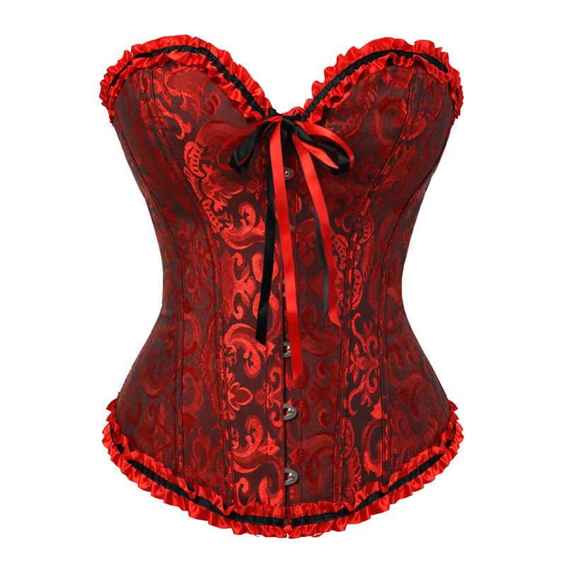 Sapubonv Corset Top Bustier Overbust Εσώρουχα Δαντέλα Plus Size Μπροκάρ Γυναικεία Σέξι Vintage αποκριάτικη στολή Κόκκινο Μαύρο Πράσινο Ροζ