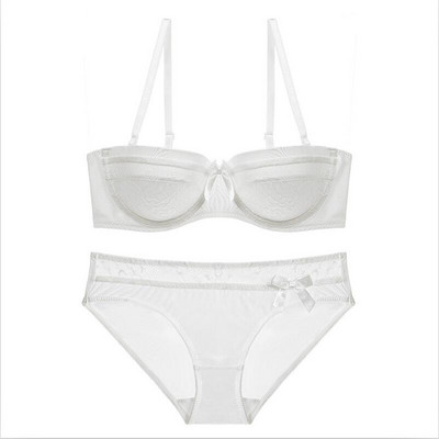 NOVÁ Spodná bielizeň Sexy spodná bielizeň Dámska podprsenka a nohavičky Set Biela push-up spodná bielizeň Kvetinová výšivka Čipka Dámska podprsenka Nohavičky