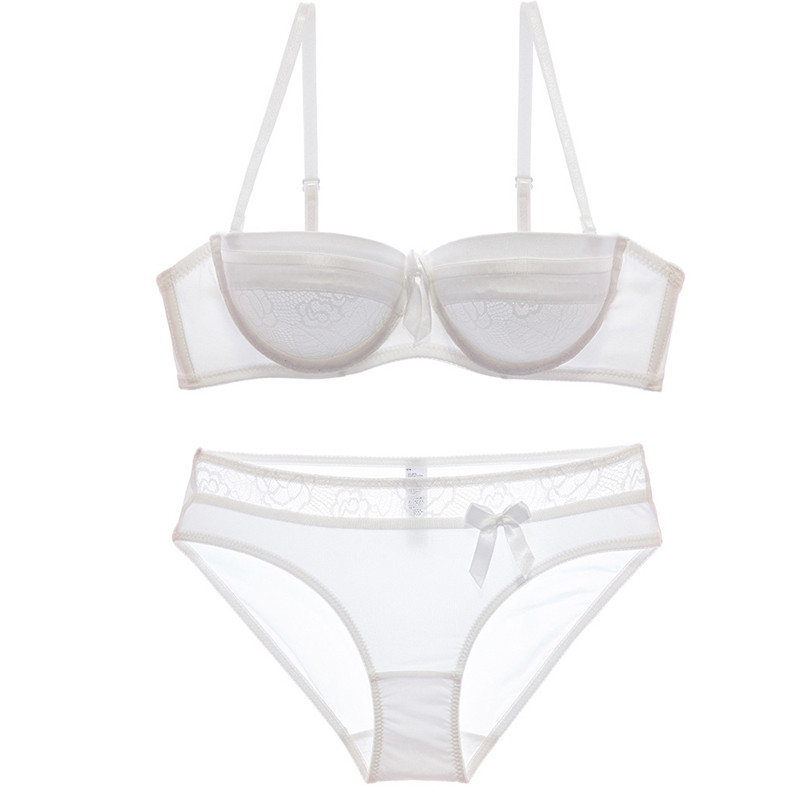 NOVÁ Spodná bielizeň Sexy spodná bielizeň Dámska podprsenka a nohavičky Set Biela push-up spodná bielizeň Kvetinová výšivka Čipka Dámska podprsenka Nohavičky