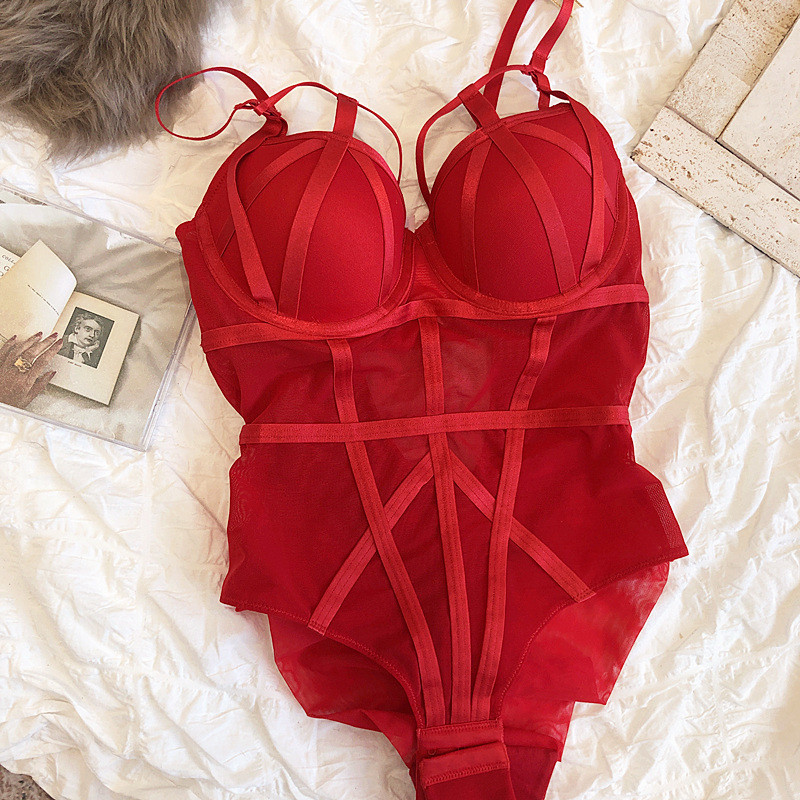 2021 m. naujas „Hollow Out“ seksualus kombinezonas, storas „push-up“ moteriškas seksualus apatinis trikotažas su giliu iškirpimu, moteriški madingi miego drabužiai