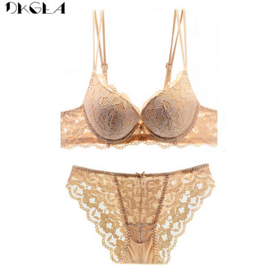 Komplet seksi donjeg rublja s vezom Čipkani plavi grudnjak ABC košarica Debeli pamuk Ženski push up grudnjak i komplet gaćica Brand donje rublje Deep V