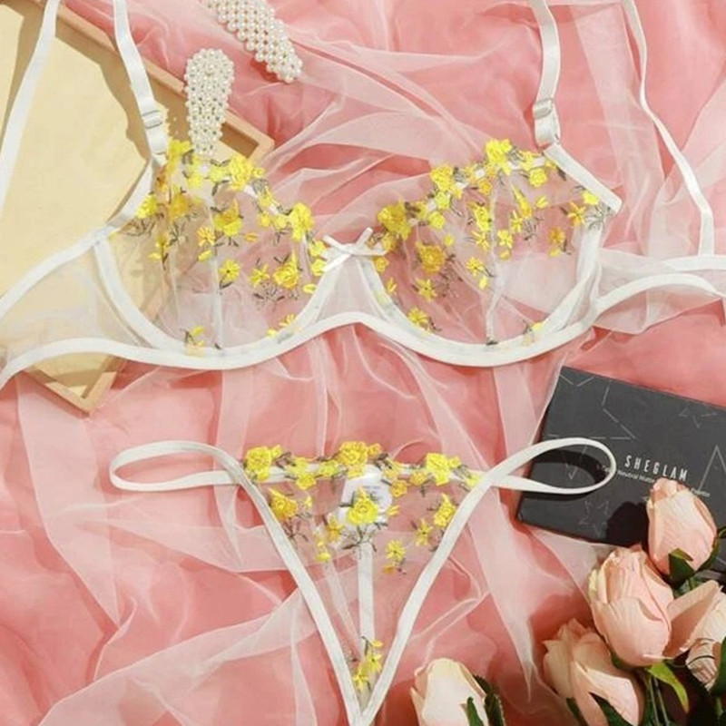 Novo žensko donje rublje s izvezenim čipkom, komplet grudnjaka i gaćica s tankim mrežastim prozirnim seksi erotskim donjim rubljem, set tangi