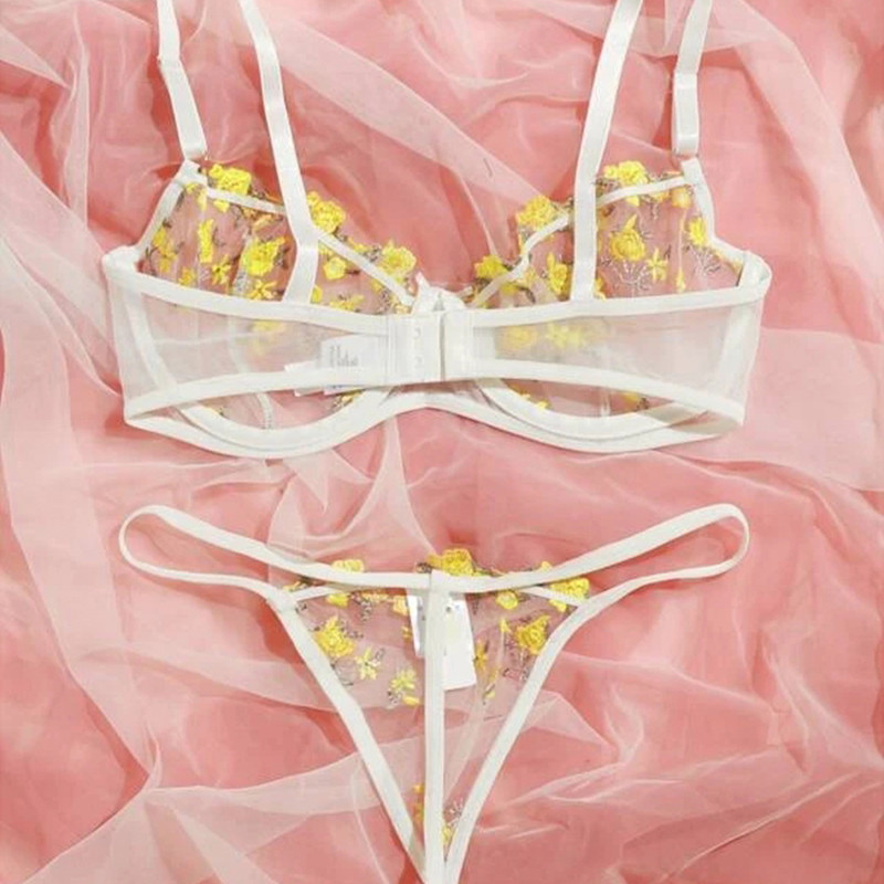 Novo žensko donje rublje s izvezenim čipkom, komplet grudnjaka i gaćica s tankim mrežastim prozirnim seksi erotskim donjim rubljem, set tangi