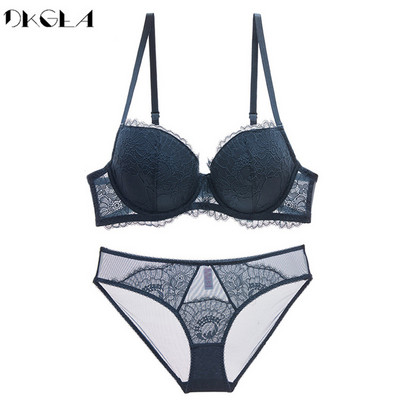 Naujas madingas plonos medvilninės apatinio trikotažo rinkinys Moteriškas siuvinėjimas Liemenėlė Sexy Liemenėlės kelnaičių rinkinys Didelio dydžio DE puodelio nėrinių apatinio trikotažo rinkinys žalias