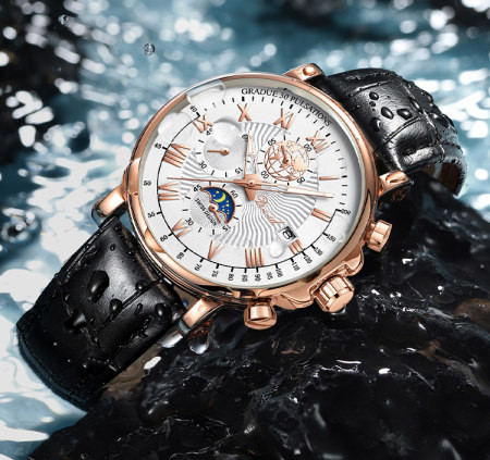 Vízálló férfi karóra bőr szíjjal