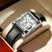 Ανδρικό ρολόι με ορθογώνιο καντράν - ρετρό μοντέλο