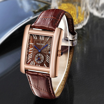 Ανδρικό ρολόι με ορθογώνιο καντράν - ρετρό μοντέλο