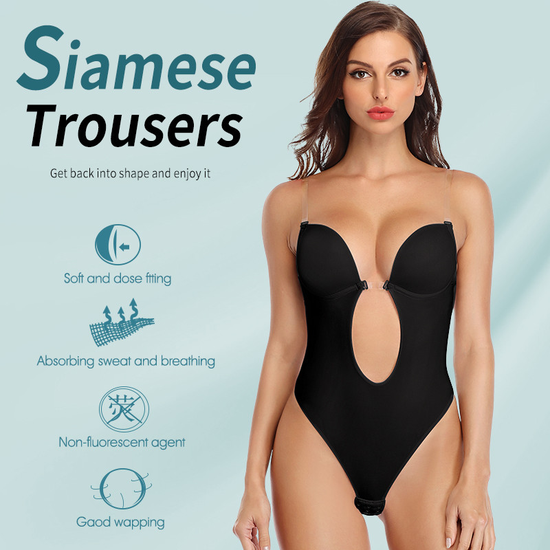 Sexy Deep V Decoltează fără spate Body Shaper Sutien Body Thong Shapewear Femei Nud Negru Invizibil Tummy Control Lenjerie de nuntă