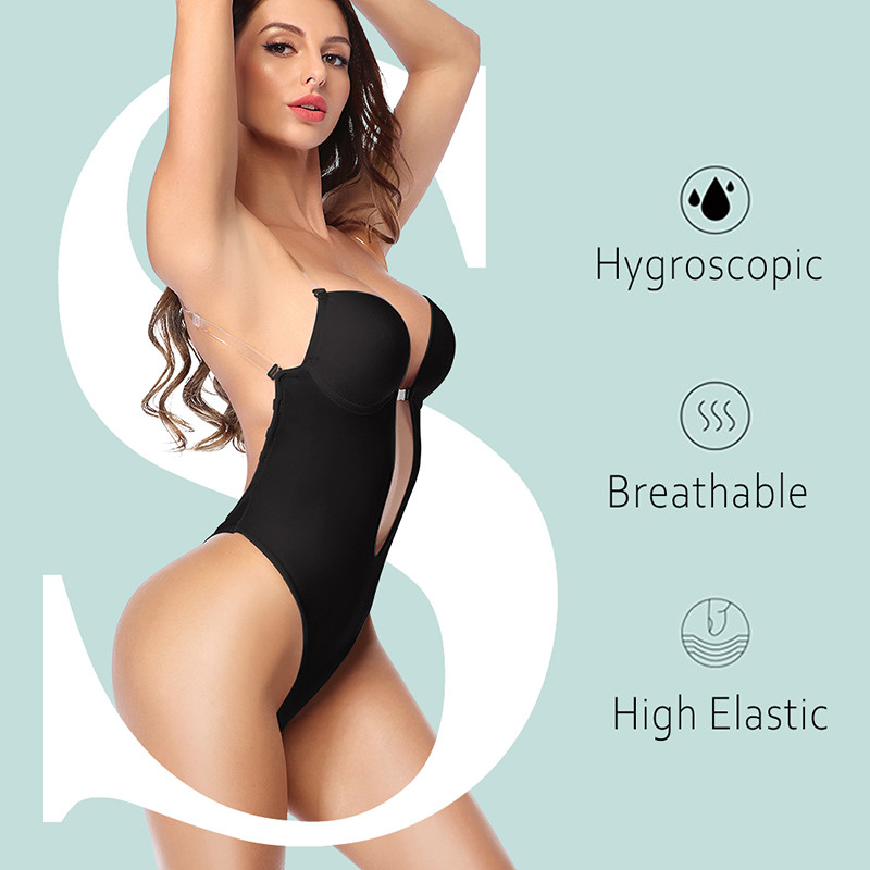 Sexy Deep V Decoltează fără spate Body Shaper Sutien Body Thong Shapewear Femei Nud Negru Invizibil Tummy Control Lenjerie de nuntă