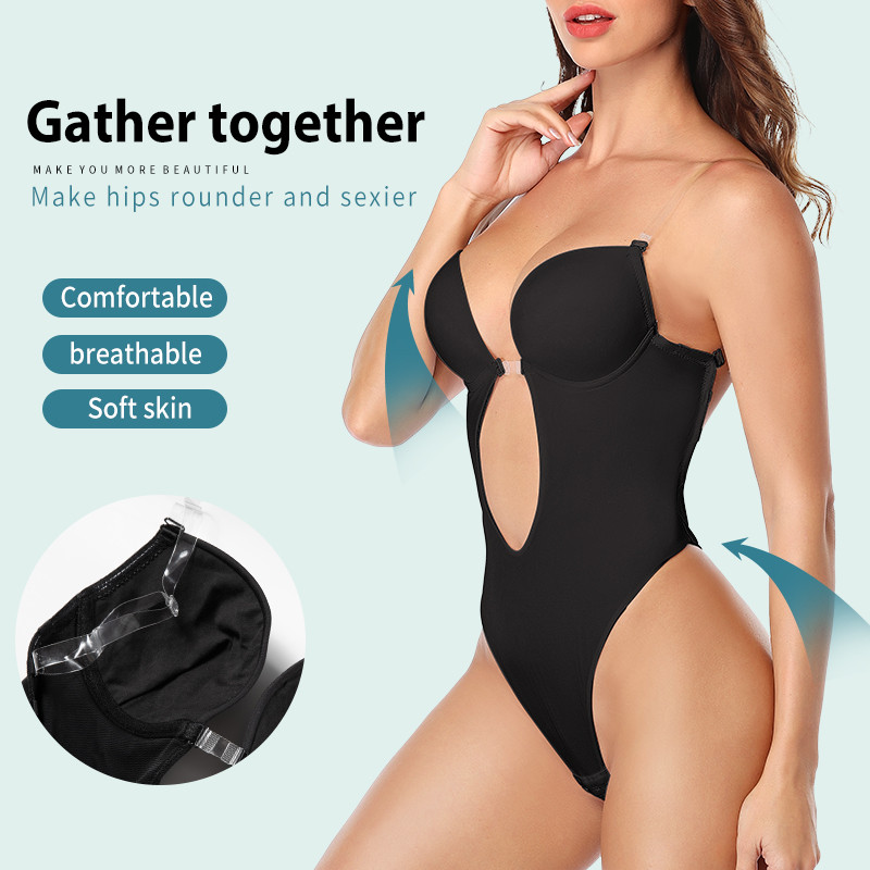 Sexy Deep V Decoltează fără spate Body Shaper Sutien Body Thong Shapewear Femei Nud Negru Invizibil Tummy Control Lenjerie de nuntă