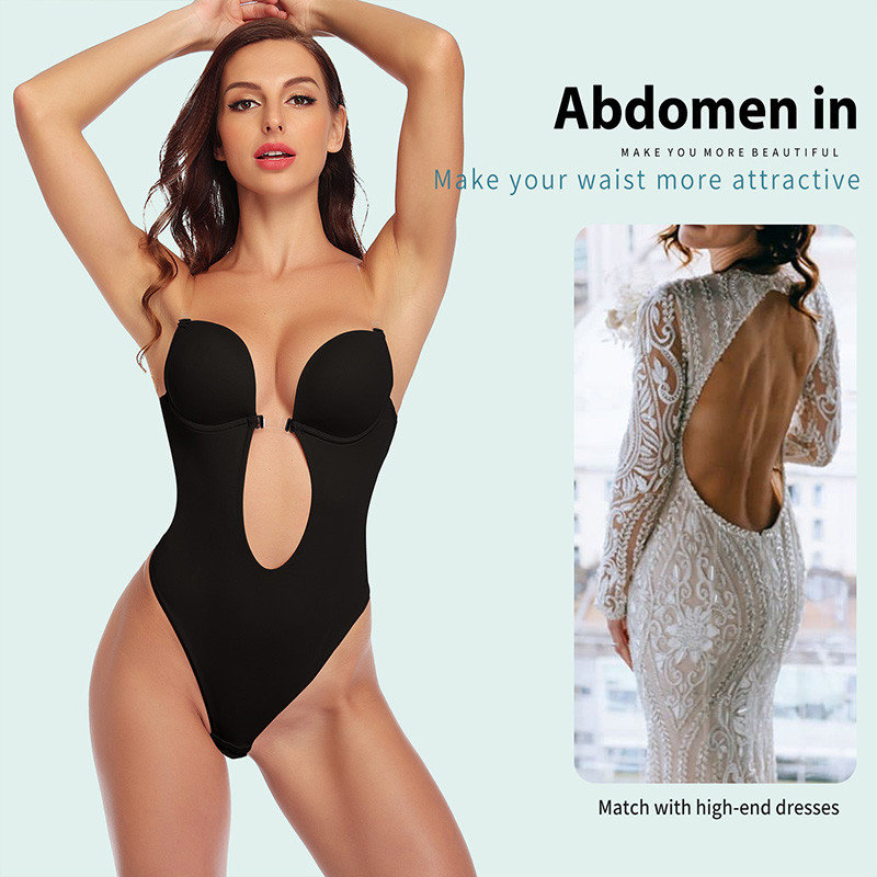Sexy Deep V Decoltează fără spate Body Shaper Sutien Body Thong Shapewear Femei Nud Negru Invizibil Tummy Control Lenjerie de nuntă