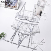 2021 új csipke szatén hímzés virág fehérnemű átlátszó szexi harisnyakötő öltöny női melltartó és bugyi szettek fehérneműk Feminina