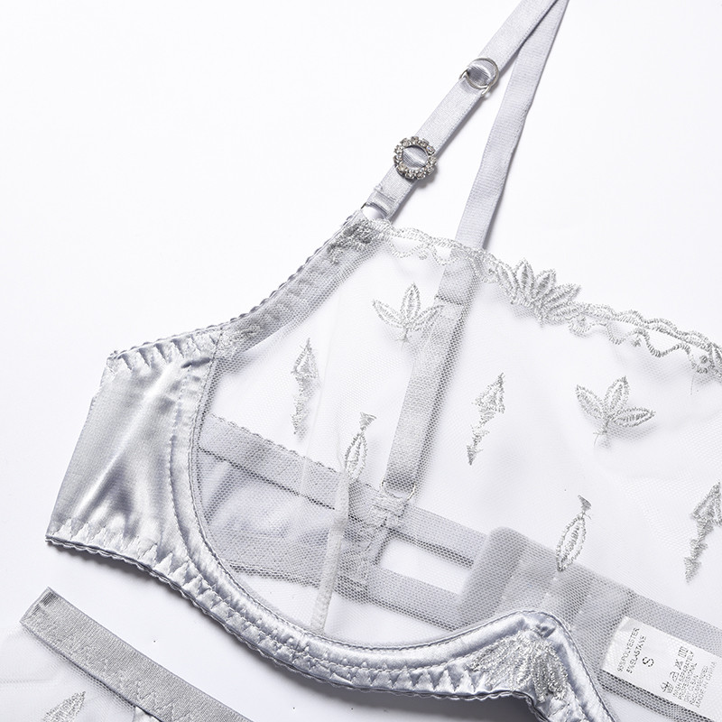 2021 új csipke szatén hímzés virág fehérnemű átlátszó szexi harisnyakötő öltöny női melltartó és bugyi szettek fehérneműk Feminina