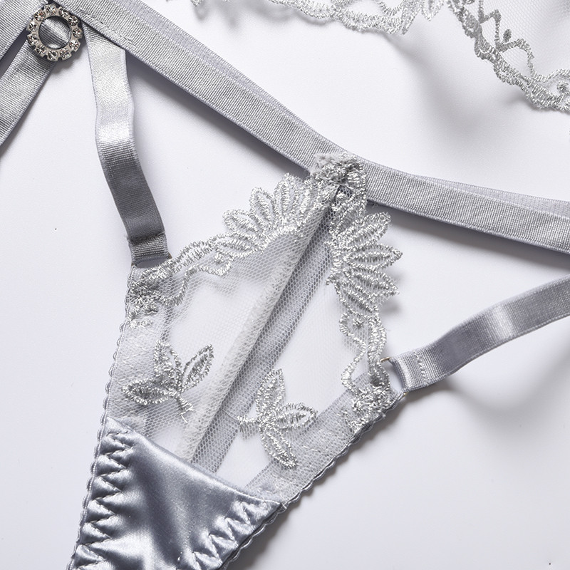 2021 új csipke szatén hímzés virág fehérnemű átlátszó szexi harisnyakötő öltöny női melltartó és bugyi szettek fehérneműk Feminina
