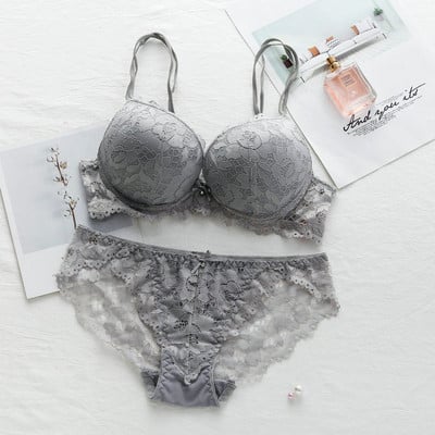 Új divat szexi Push Up melltartó szett Deep V melltartó vastag fehérnemű szett csipke női fehérnemű szett pamut kényelmes AB kupa