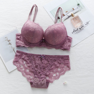 Új divat szexi Push Up melltartó szett Deep V melltartó vastag fehérnemű szett csipke női fehérnemű szett pamut kényelmes AB kupa