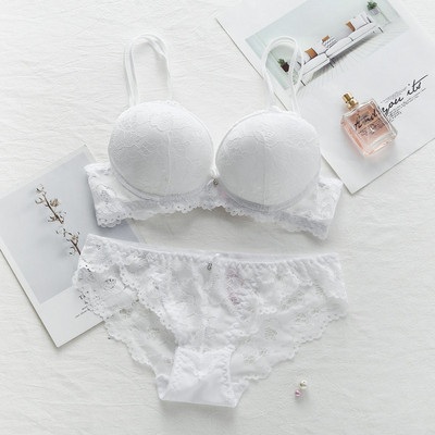 Új divat szexi Push Up melltartó szett Deep V melltartó vastag fehérnemű szett csipke női fehérnemű szett pamut kényelmes AB kupa