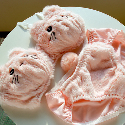 Rózsaszín Kawaii melltartó szett Lolita Girl Dream fehérnemű japán pamut csipke édes és aranyos cső felső vezeték nélküli melltartó és bugyi szett