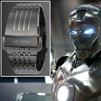 Σχεδιασμός επωνυμίας Ηλεκτρονικό ψηφιακό ρολόι Πλήρες ανοξείδωτο ατσάλι Ανδρικά ρολόγια χειρός Military Sports Fashion LED Iron Man ρολόγια