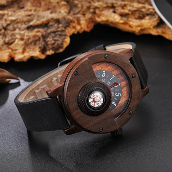 Творчески дървен часовник Уникален компас Грамофонни дървени часовници Мъжки часовник с полукръг циферблат Кварцов часовник Ретро часовник Relogio Masculino