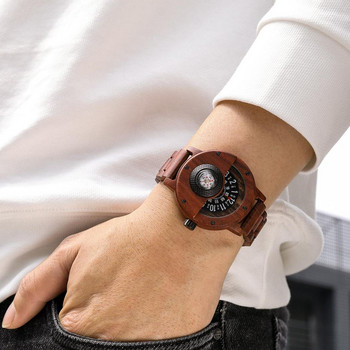 Творчески дървен часовник Уникален компас Грамофонни дървени часовници Мъжки часовник с полукръг циферблат Кварцов часовник Ретро часовник Relogio Masculino