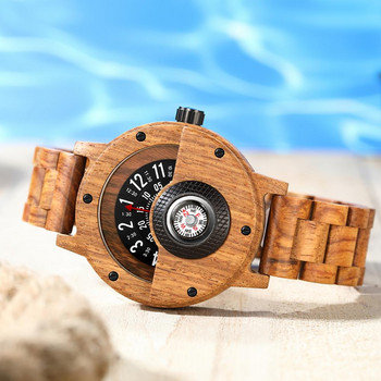 Creative Wood ρολόι Μοναδικό πυξίδα Ξύλινα ρολόγια πικάπ Ανδρικό ρολόι με καντράν ημικύκλιο Ρολόι χαλαζία Retro Hour Relogio Masculino