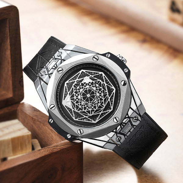 Dviejų spalvų vyriškas laikrodis su eko odos apyranke