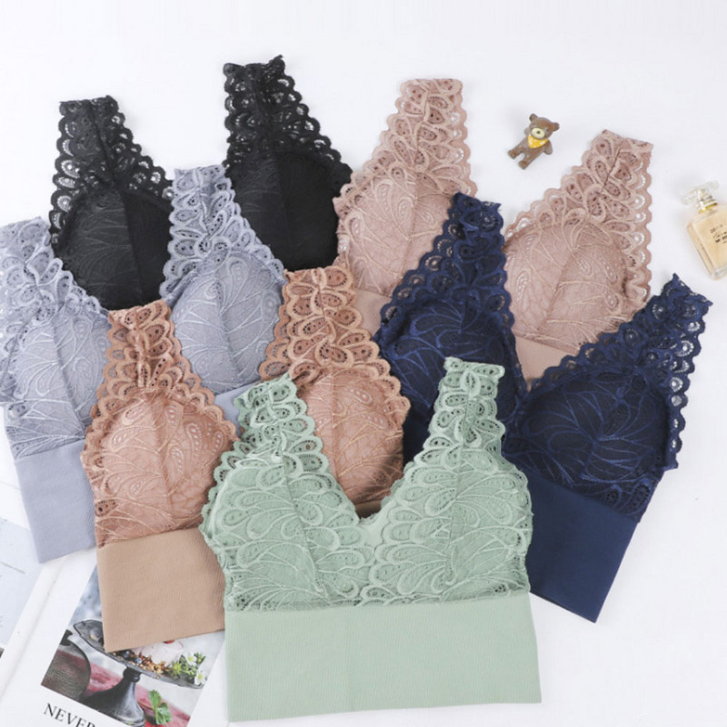 Nėriniuotos liemenėlės moterims, gėlėmis puoštos seksualios bralette Push Up belaidės liemenėlės be apačios be nugarėlės, miegui skirtos liemenėlės paminkštintas apatinis trikotažas