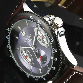WINNER Men Fashion Auto Mechanical ρολόι Δερμάτινο λουράκι υπο καντράν Ημερομηνία Ταχόμετρο Κορυφαίας επωνυμίας Πολυτελές ρολόι καρπού