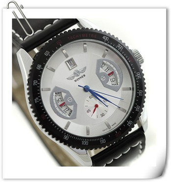 WINNER Men Fashion Auto Mechanical ρολόι Δερμάτινο λουράκι υπο καντράν Ημερομηνία Ταχόμετρο Κορυφαίας επωνυμίας Πολυτελές ρολόι καρπού