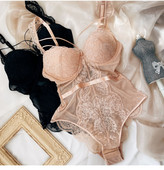 Wriufred Less lenjerie de corp pentru femei adunat sutien îngroșat sexy din dantelă transparentă sling body hollow frumos spate lenjerie set