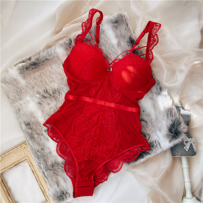 Wriufred Less lenjerie de corp pentru femei adunat sutien îngroșat sexy din dantelă transparentă sling body hollow frumos spate lenjerie set