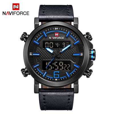 Férfi karórák luxus márkájú férfi bőr sport NAVIFORCE férfi karóra Quartz LED digitális óra vízálló katonai karóra 9134