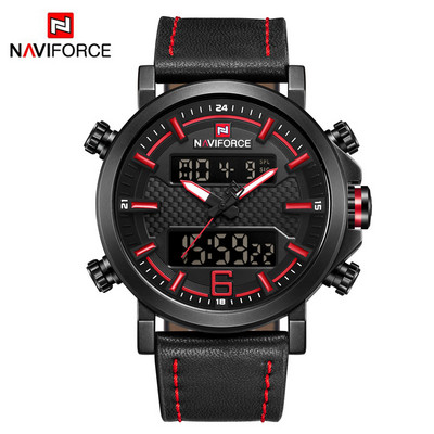 Férfi karórák luxus márkájú férfi bőr sport NAVIFORCE férfi karóra Quartz LED digitális óra vízálló katonai karóra 9134