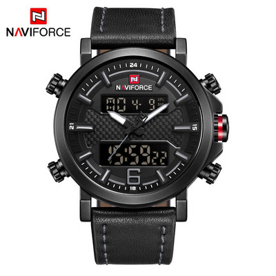 Férfi karórák luxus márkájú férfi bőr sport NAVIFORCE férfi karóra Quartz LED digitális óra vízálló katonai karóra 9134