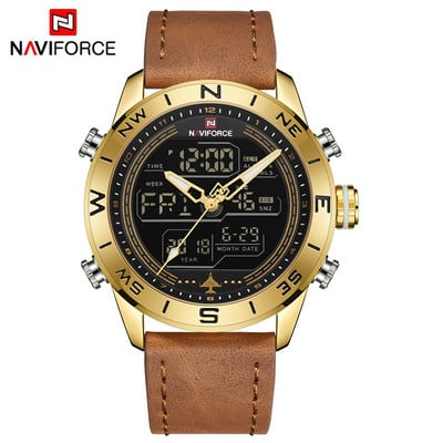 Férfi karórák luxus márkájú férfi bőr sport NAVIFORCE férfi karóra Quartz LED digitális óra vízálló katonai karóra 9134