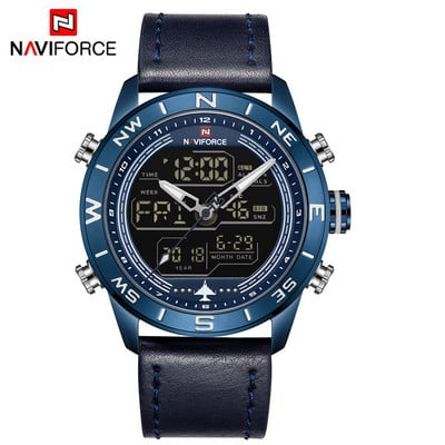 Férfi karórák luxus márkájú férfi bőr sport NAVIFORCE férfi karóra Quartz LED digitális óra vízálló katonai karóra 9134