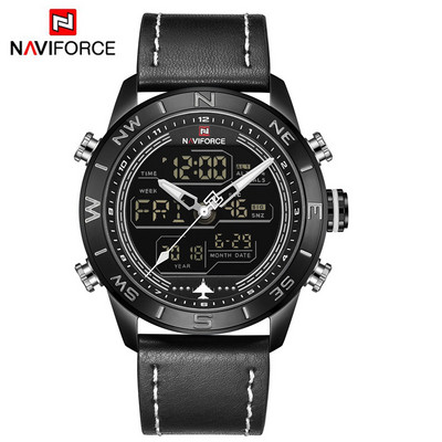 Férfi karórák luxus márkájú férfi bőr sport NAVIFORCE férfi karóra Quartz LED digitális óra vízálló katonai karóra 9134